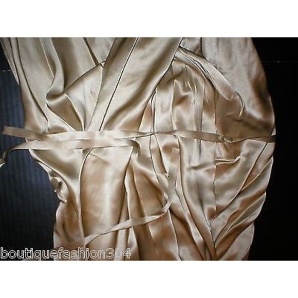 NWT $495 New Designer Josie Natori Womens S Silk Dress Champagne Gold Drape Cros - Picture 9 of 10